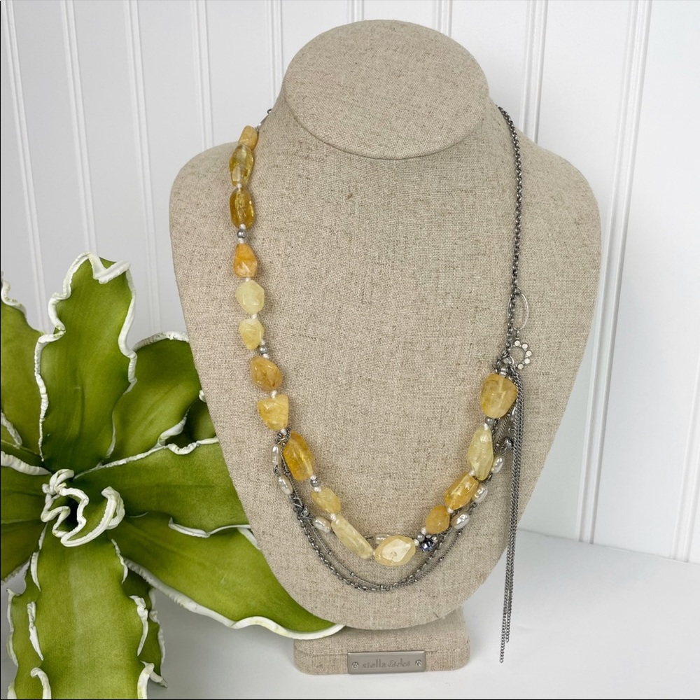 Anthropologie Stone Beaded Silver Layered Necklace